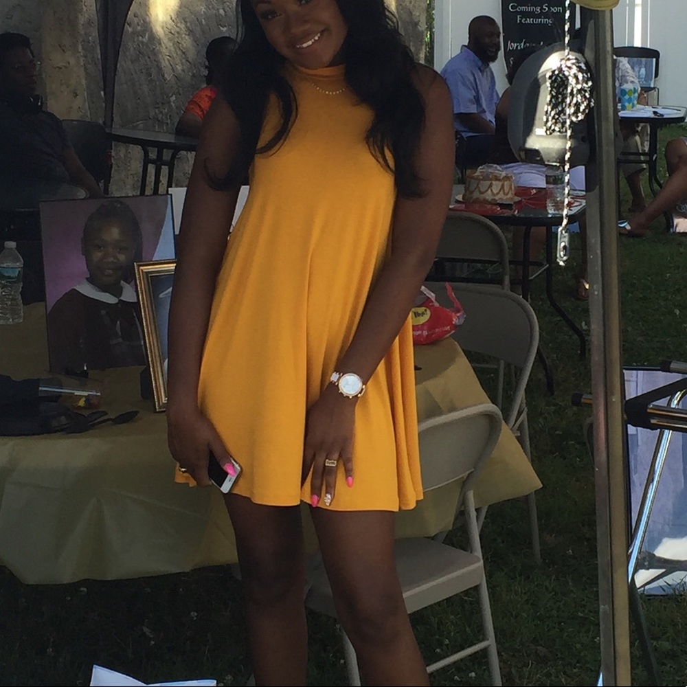 Yellow Mock Neck Swing Dress